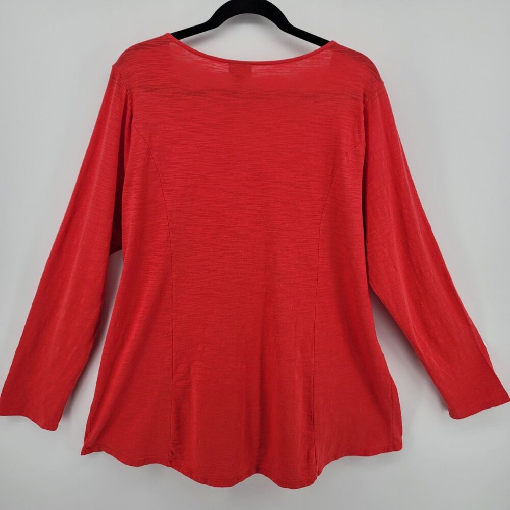 J. Jill Red Slub Cotton Long Sleeve V Neck Button Front Tunic Top XL - Picture 3 of 11